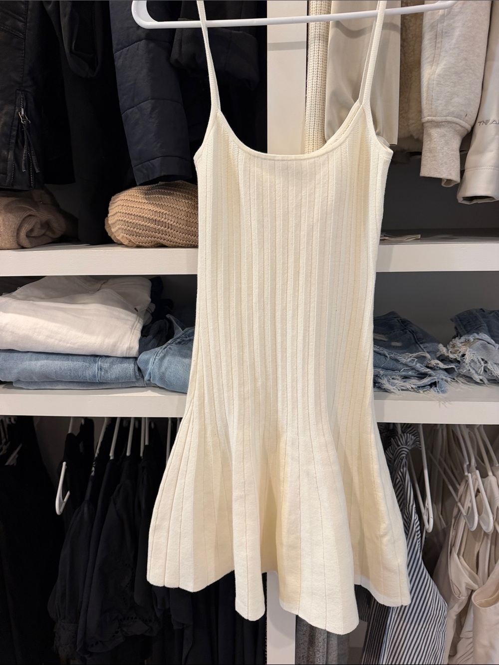 Reformation Cream Ribbed Slip Mini Dress